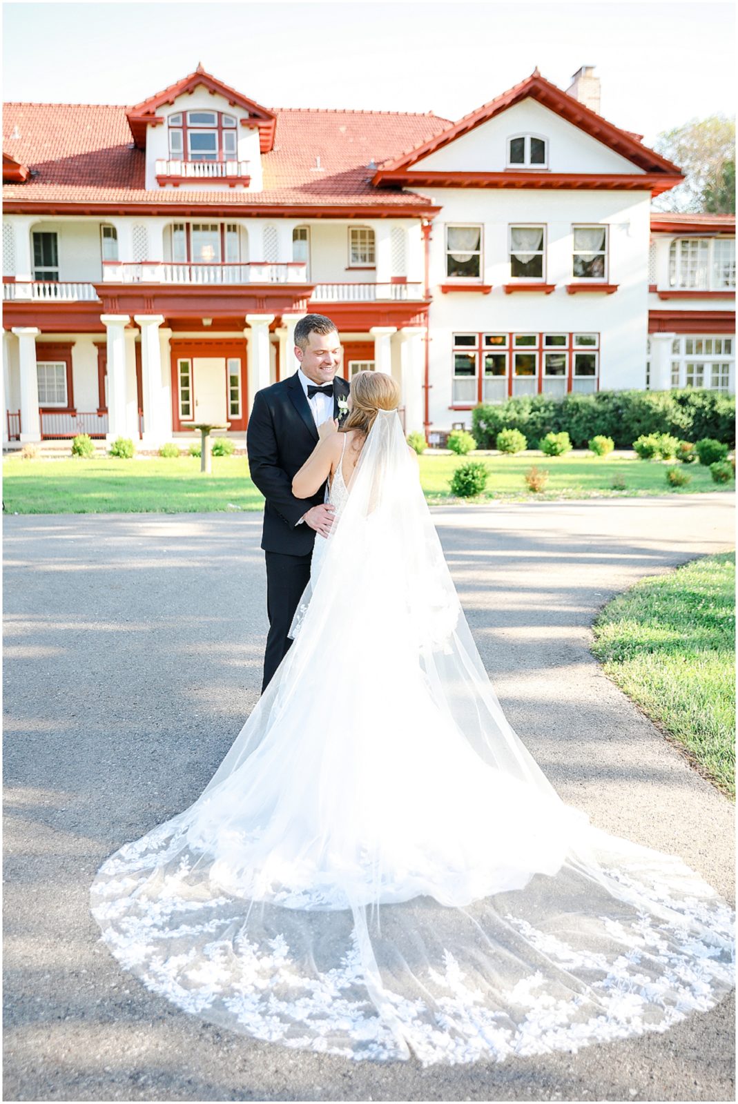 bride and groom wedding portraits at longview mansion 