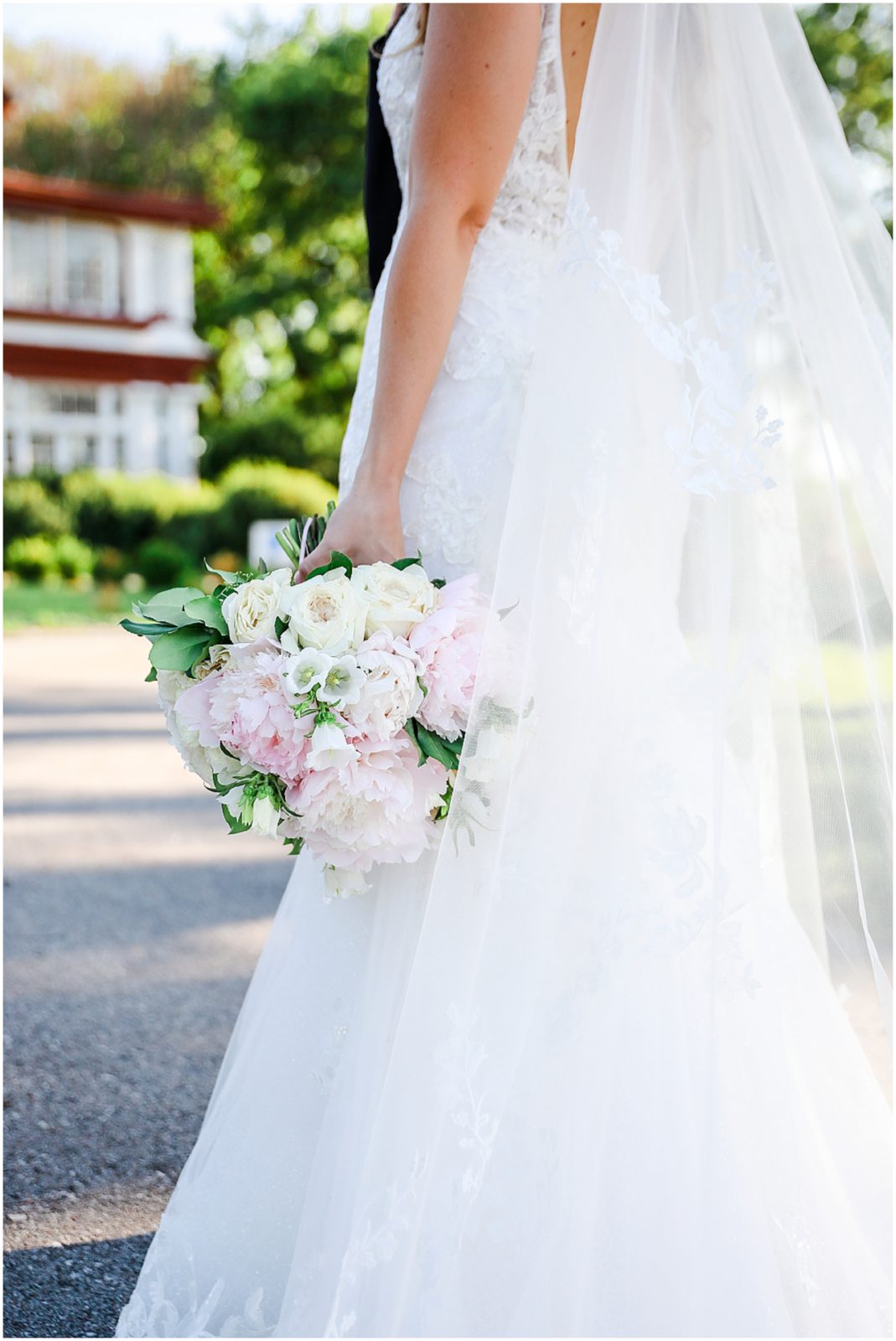 wedding bouquet pink and white with peonies 