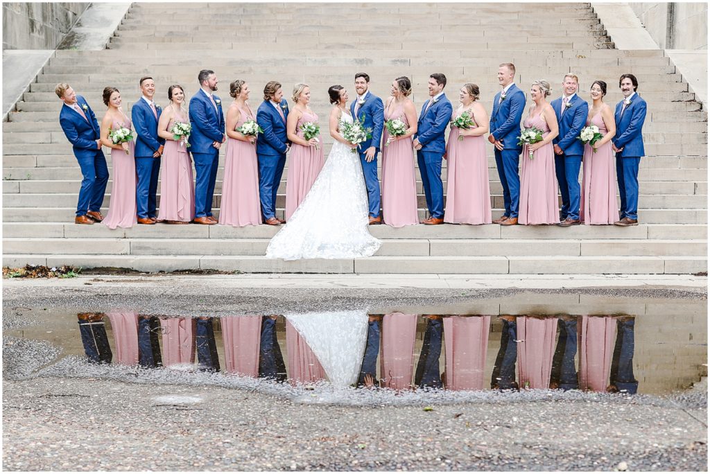 navy and pink bridal party wedding photos at the Kansas City Liberty Memorial - Wedding at Oliver Building