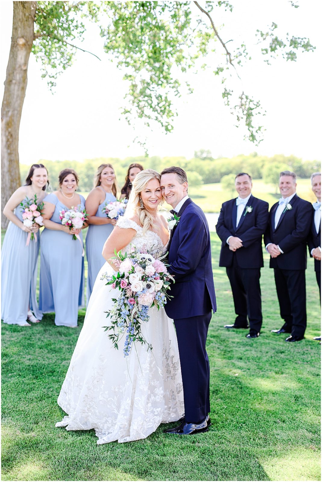 fun bridal party photos - Lake Mozingo Wedding - Kansas City Wedding Photographer - Beautiful Wedding portraits on a golf course - mozingo golf club - bridal party photos - french themed wedding