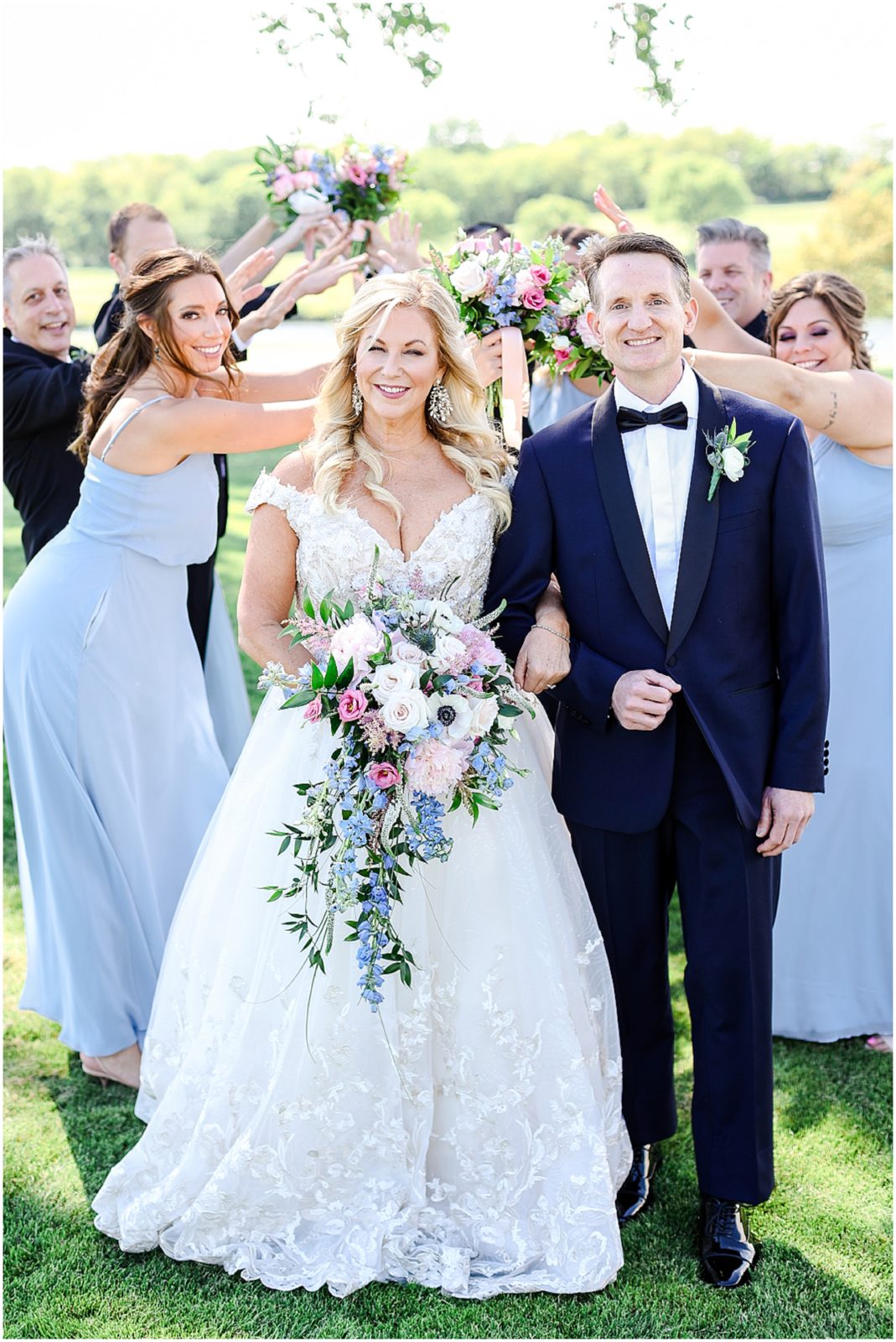 fun bridal party photos - Lake Mozingo Wedding - Kansas City Wedding Photographer - Beautiful Wedding portraits on a golf course - mozingo golf club - bridal party photos - french themed wedding