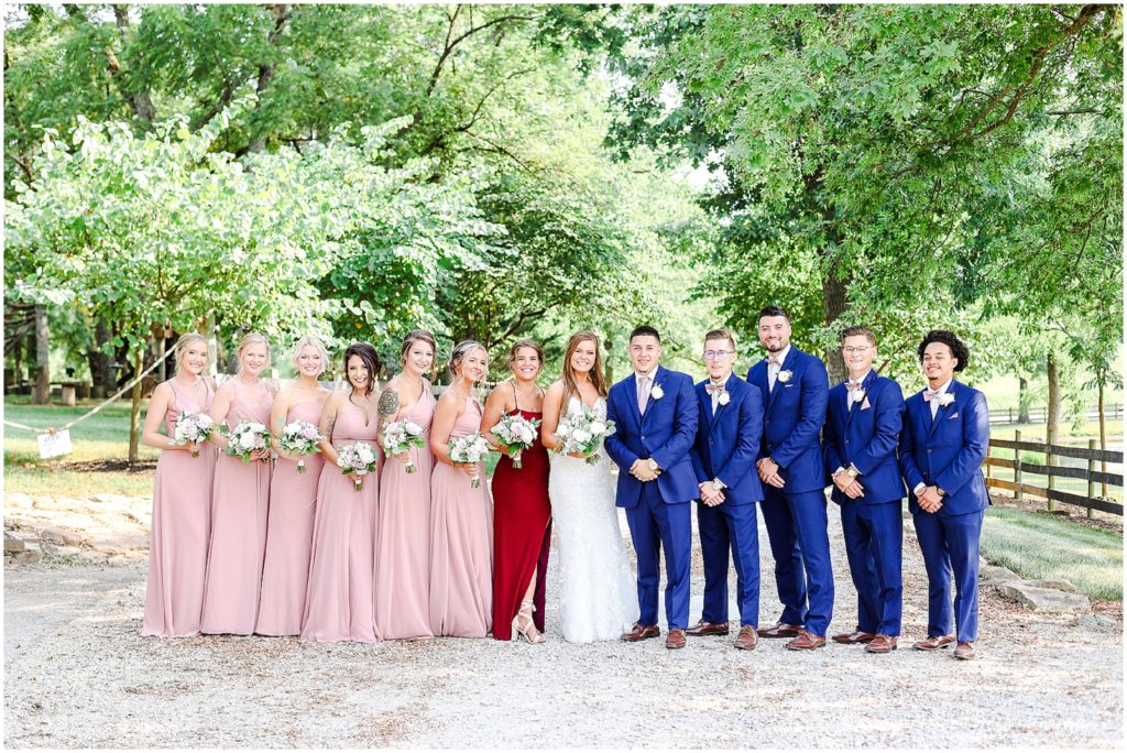pink bridal party - what to wear for summer wedding - barn at riverbend - bridal party portraits with sarah & taylor - Kansas City wedding photographer