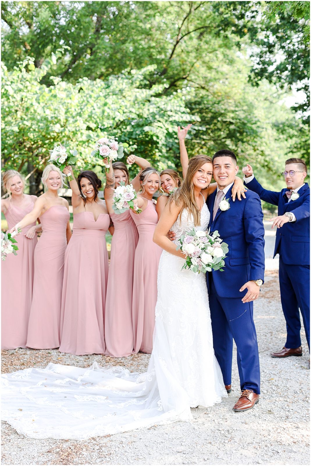 pink bridal party - what to wear for summer wedding - barn at riverbend - bridal party portraits with sarah & taylor - Kansas City wedding photographer