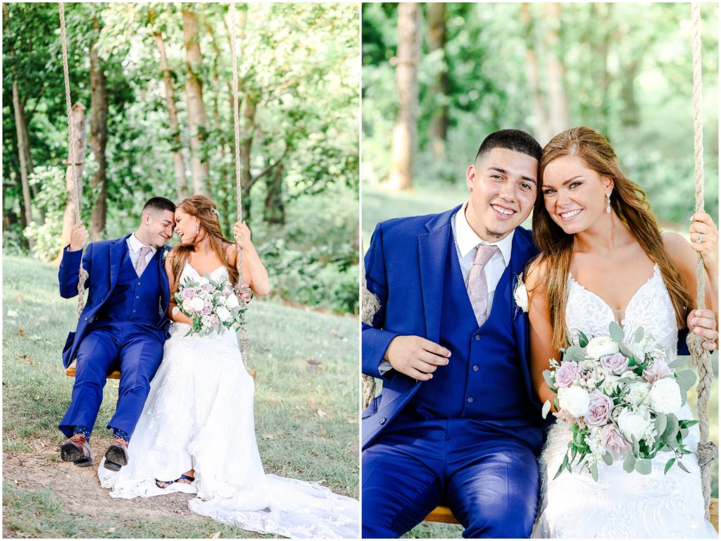 bride sitting on a swing - beautiful wedding photos - barn at river bend - kansas city wedding photographer