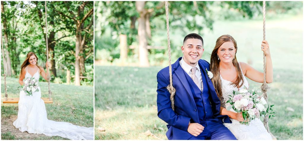 bride sitting on a swing - beautiful wedding photos - barn at river bend - kansas city wedding photographer