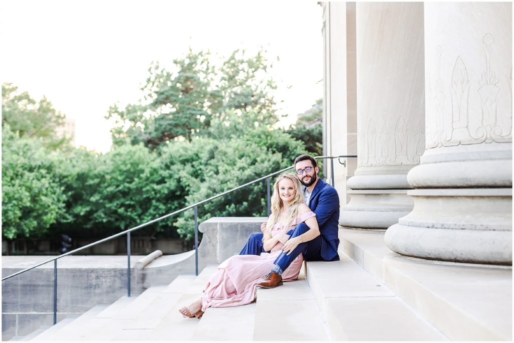 sitting on steps at the nelson atkins museum 