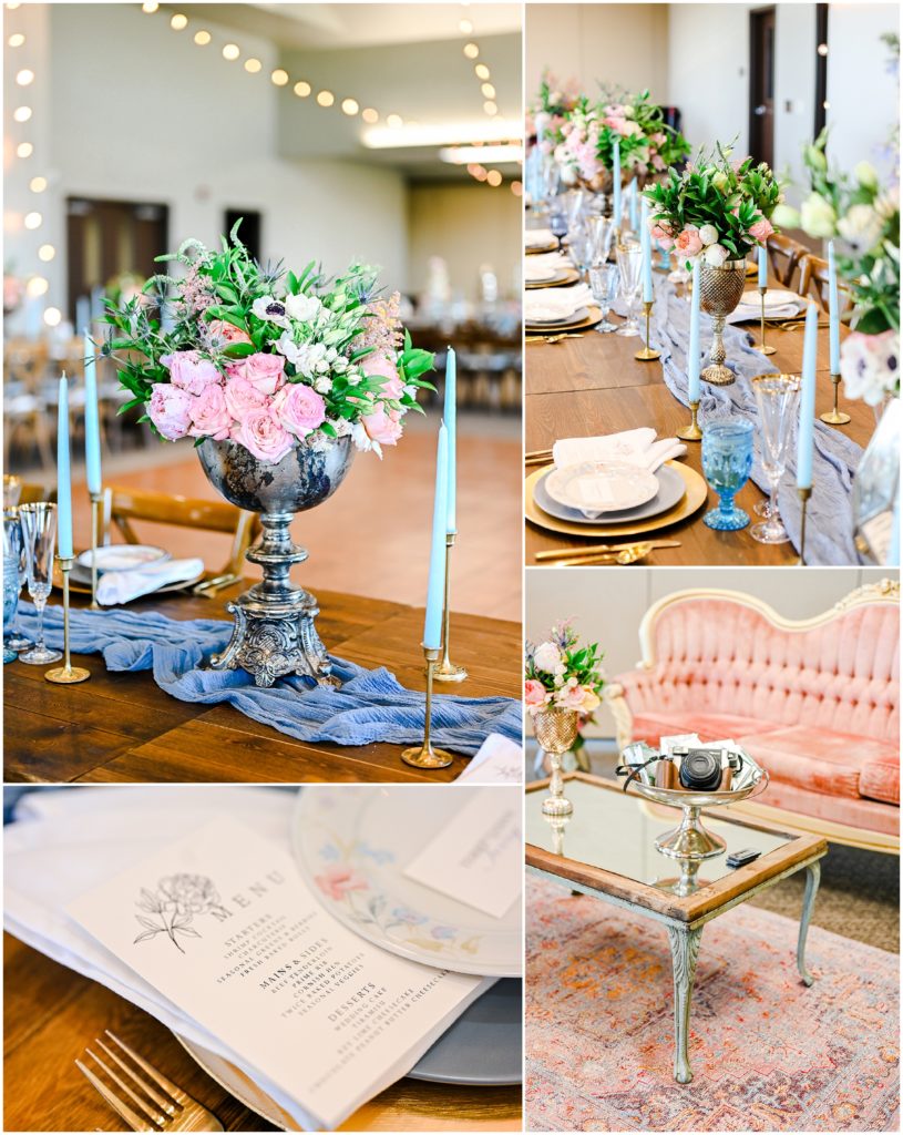 Wedding Decorations - Kansas City Wedding Photographer - Wedding Reception at Lake Mozingo - French Themed wedding with pinks and blues - Ultrapom