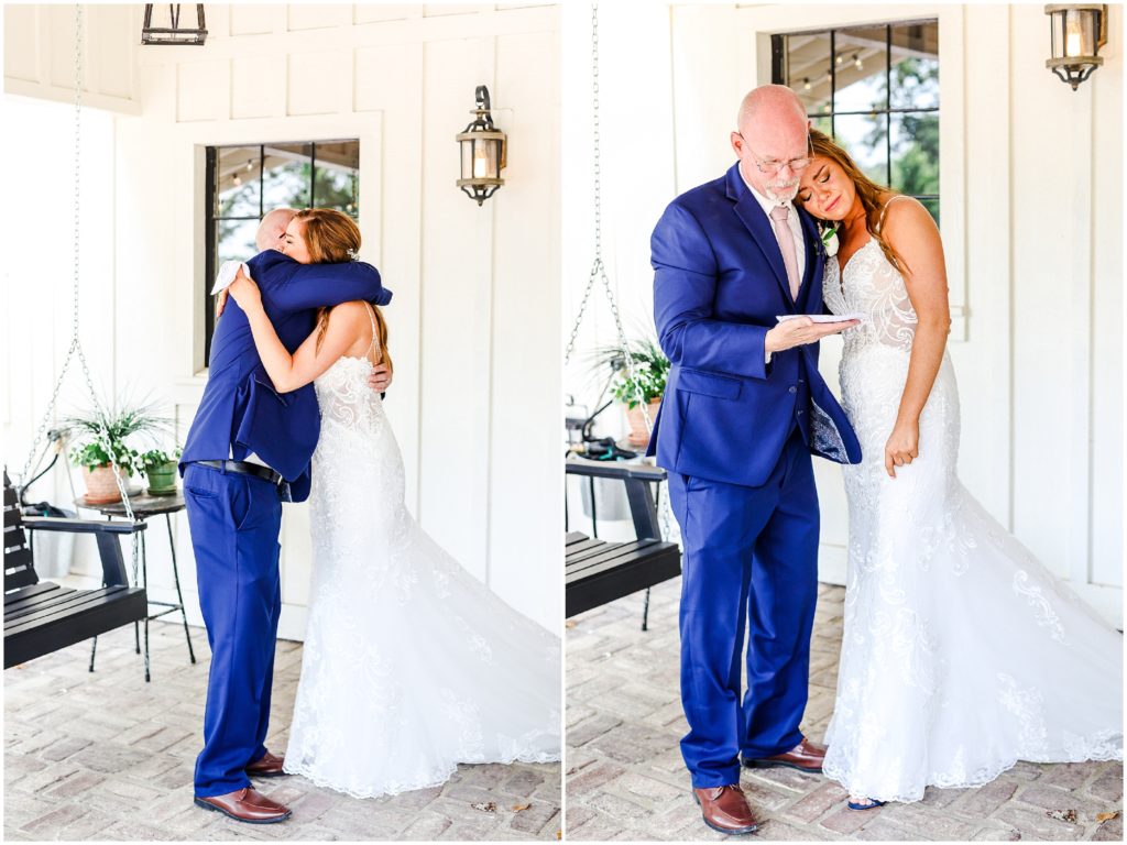 first look with dad - barn at riverbend wedding photography