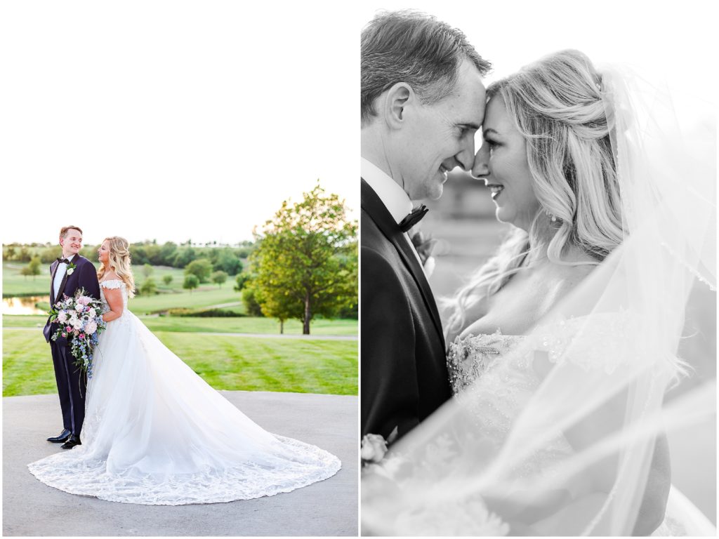 sunset photos with the bride and groom at a golf club