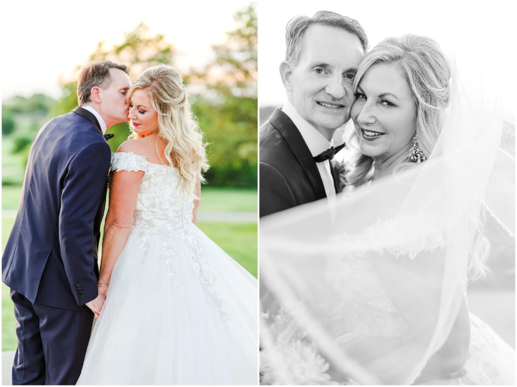 sunset photos with the bride and groom at a golf club