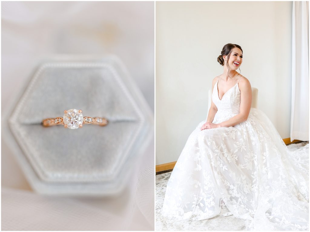 wedding ring - Wedding Dress & Shoes & Wedding Ring | Wedding Details | Hello Lovely KC | Bride Getting Ready Photos in Kansas City | Pink Bridal Party Dresses | Altar Bridal Wedding Dress