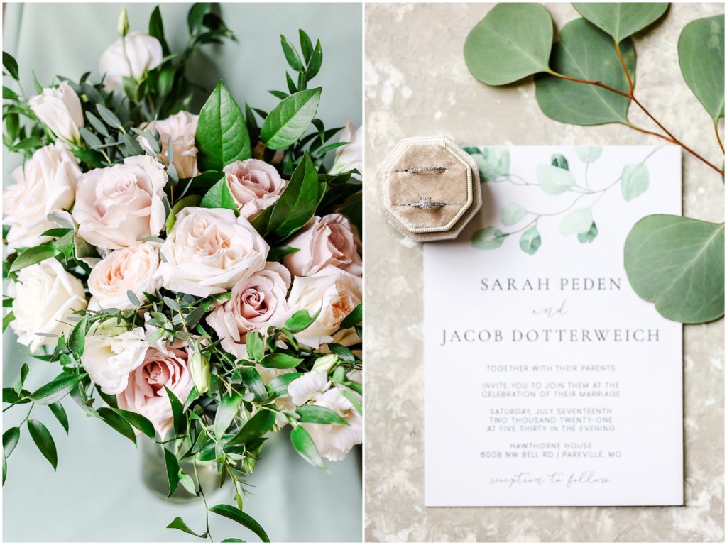 Sage green wedding flowers with pink at the hawthorne house - wedding inspiration - kansas city wedding venue - mariam saifan photography - kc wedding photographers