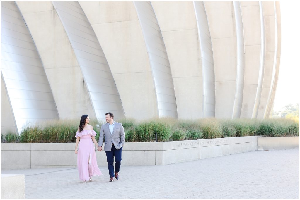 Kansas City Kauffman Center Engagement Photos - Kansas City Wedding Photographer - Mariam Saifan Photography - Engagement Session Ideas on what to wear and where to take your photos