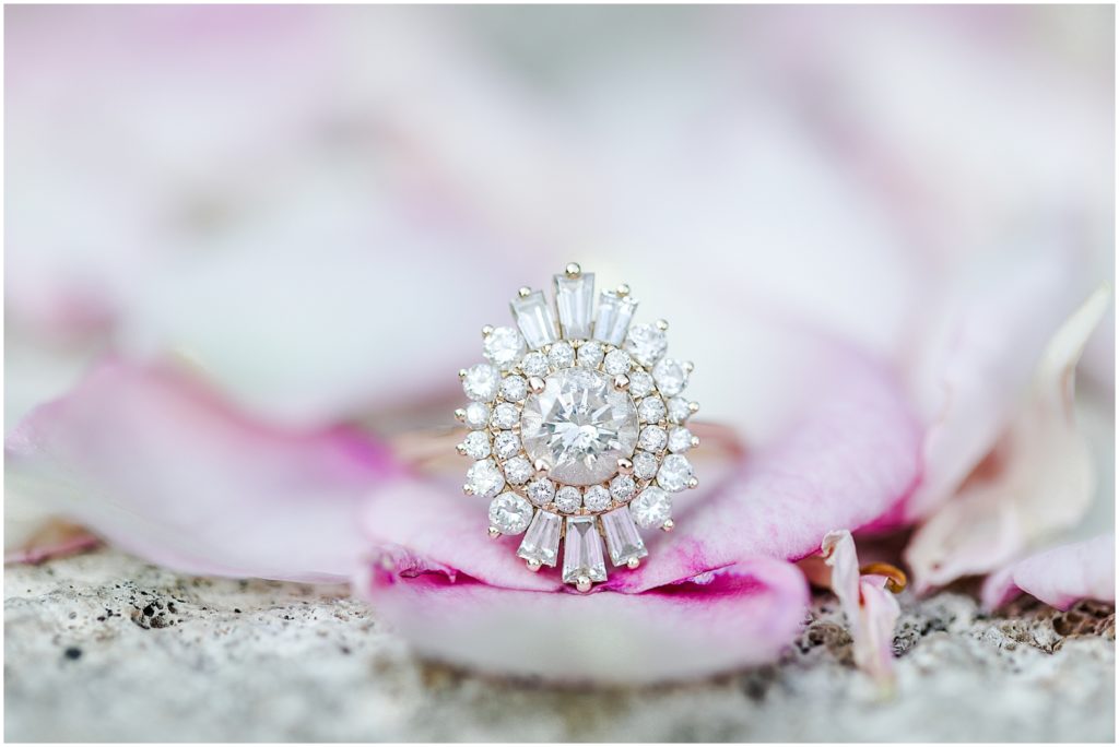 Beautiful Engagement Photos in Kansas City - Loose Park and Liberty Memorial - vibrant colorful wedding photos - gorgeous engagement ring