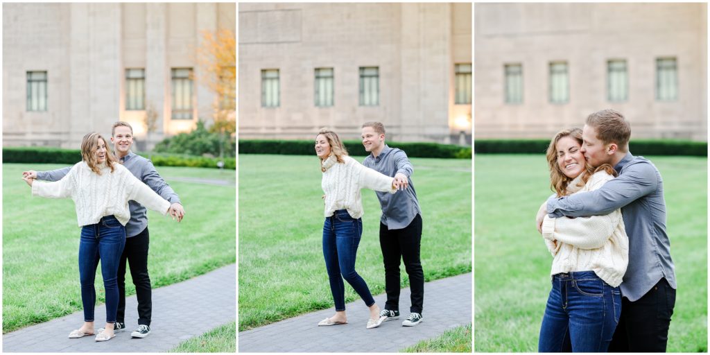 surprise bear hug - how to pose a couple for engagement photos 