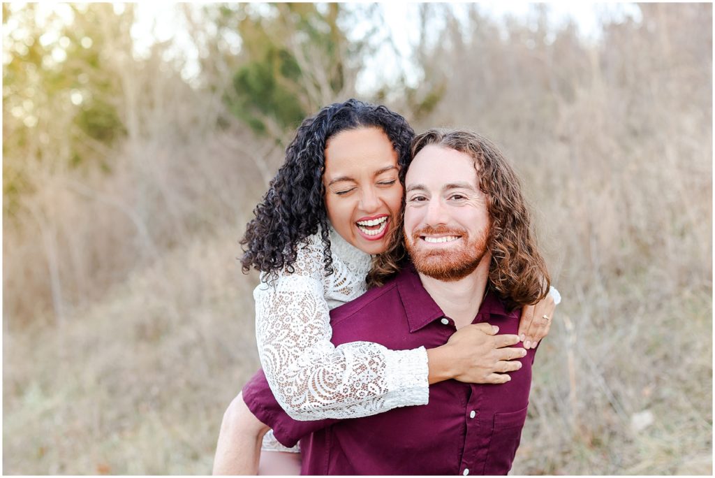 funny happy couple - Overland Park Museum at Prairefire Engagement Photos - Kansas City photo location ideas - what to wear for your engagement photos - arterra wedding photography 