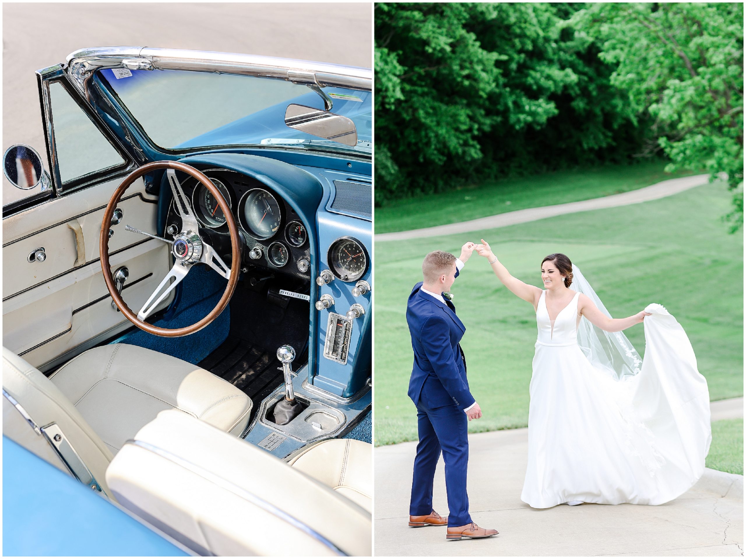 Kansas City Oakwood Country Club Wedding Venue - Wedding Photographer - Kansas City Missouri - Wedding Dress & Wedding Details - Wedding Photo with vintage car