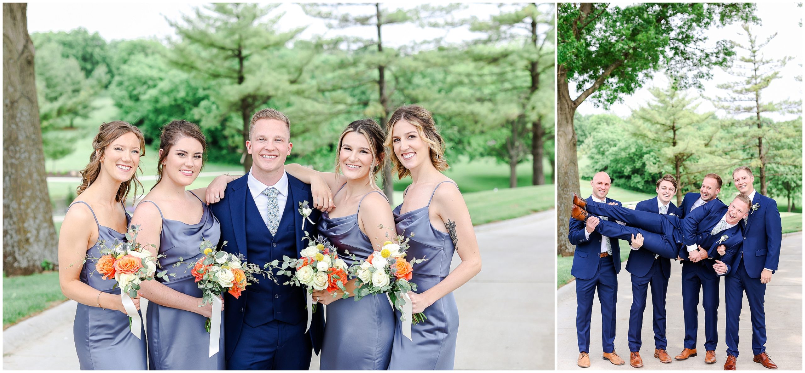 funny photos with bridal party Kansas City Oakwood Country Club Wedding Venue - Wedding Photographer - Kansas City Missouri - bridesmaids photos