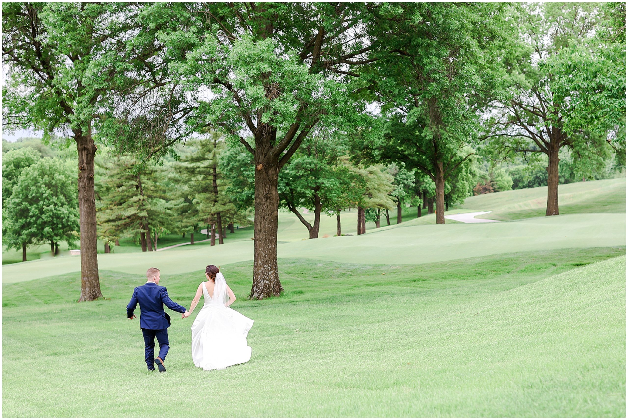 bride and groom running away to their wedding 