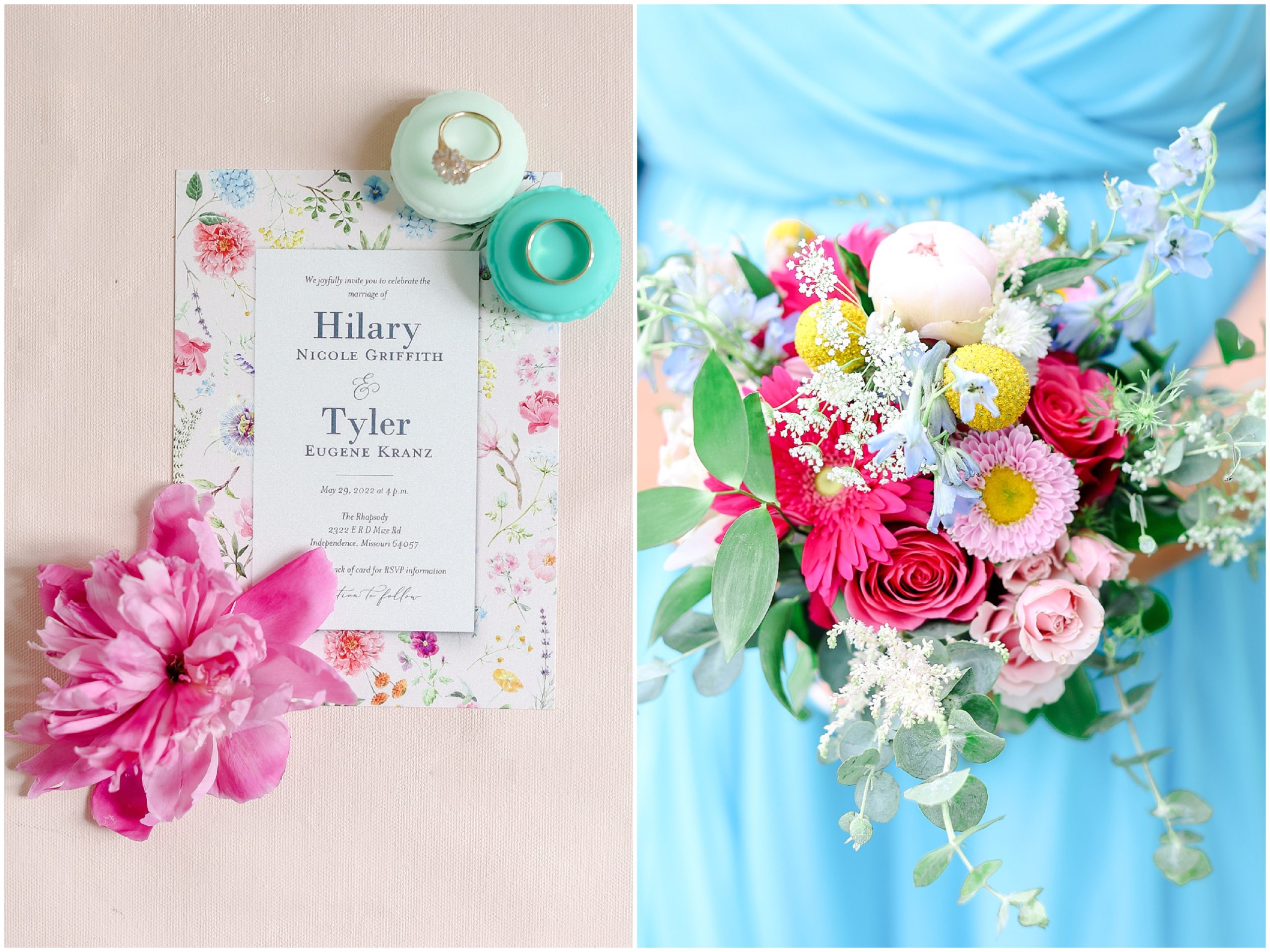 Colorful and Joyful Wedding Photography - Kansas City Wedding Photographer - The Rhapsody - pink wedding flowers and bridal party photos