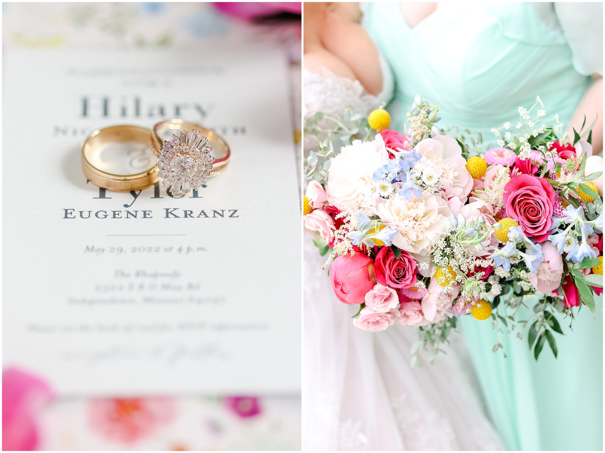 Colorful and Joyful Wedding Photography - Kansas City Wedding Photographer - The Rhapsody - gorgeous colorful wedding flowers  - wedding engagement ring