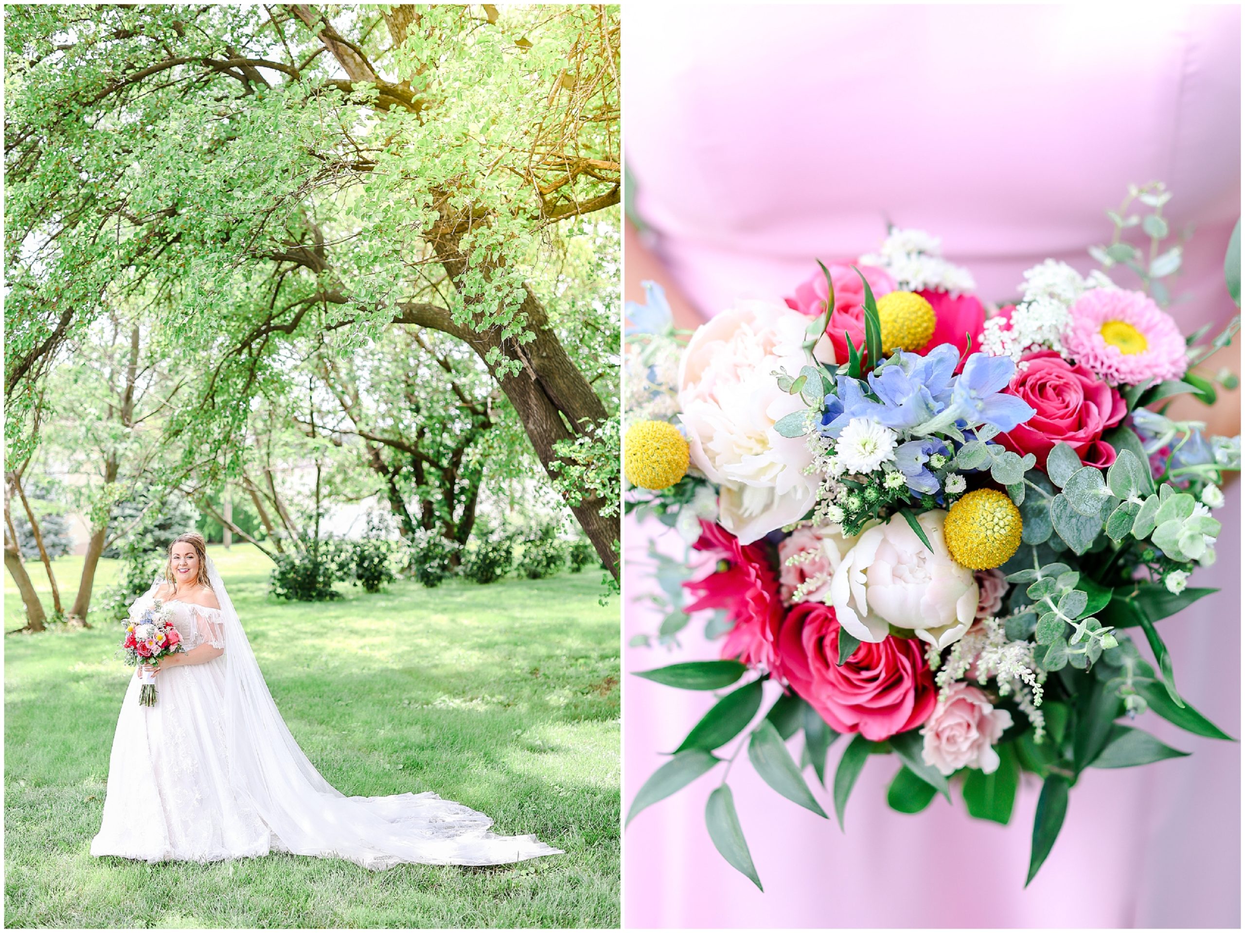 Colorful and Joyful Wedding Photography - Kansas City Wedding Photographer - The Rhapsody - gorgeous colorful wedding flowers - pink bridemaid dress