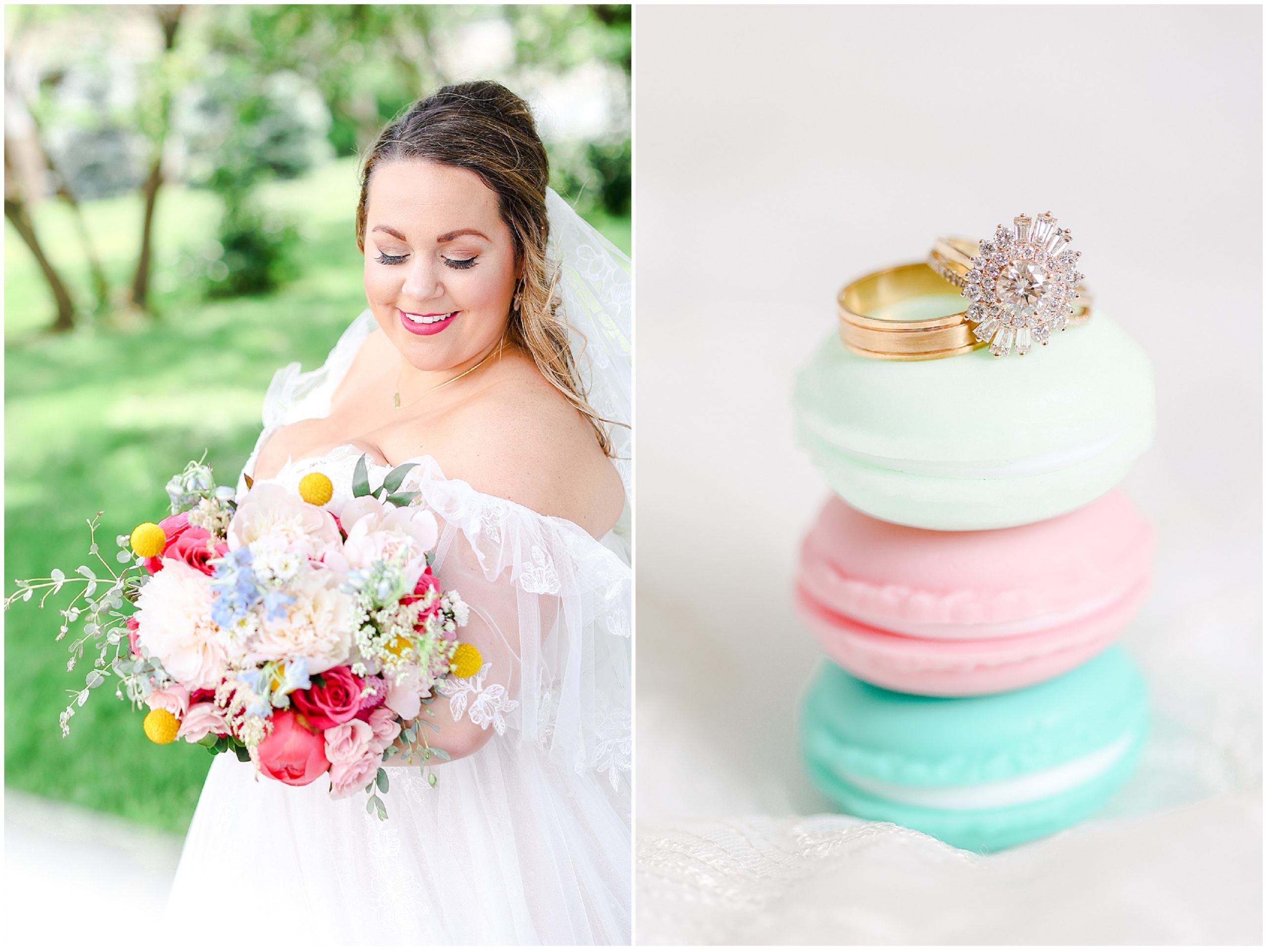 Colorful and Joyful Wedding Photography - Kansas City Wedding Photographer - The Rhapsody - bride and groom wedding portraits - macaroon wedding engagement ring photo