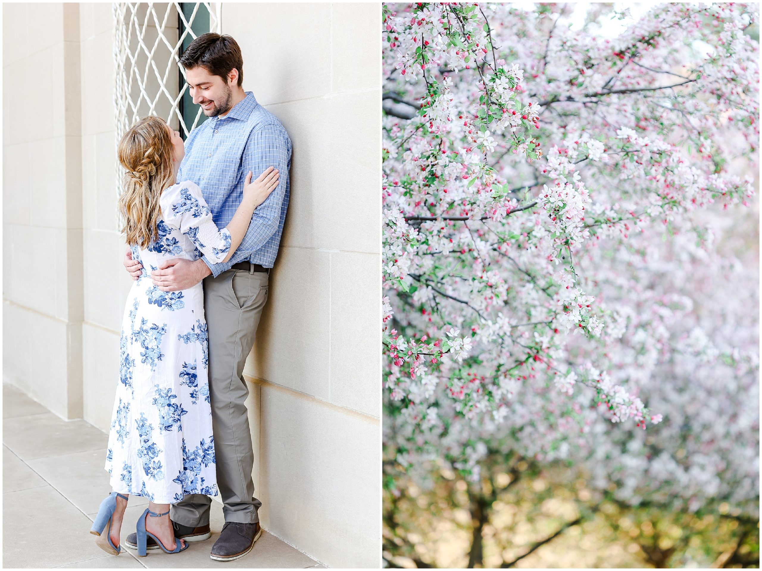 Look at what they wore for their engagement photos! Spring Engagement Photos with Ali & Connor at the Nelson Atkins Museum in Kansas City by best wedding photographer Mariam Saifan Photography - Engagement and Wedding Style Guide - What to Wear and Where to Take Your Photos in Kansas City 