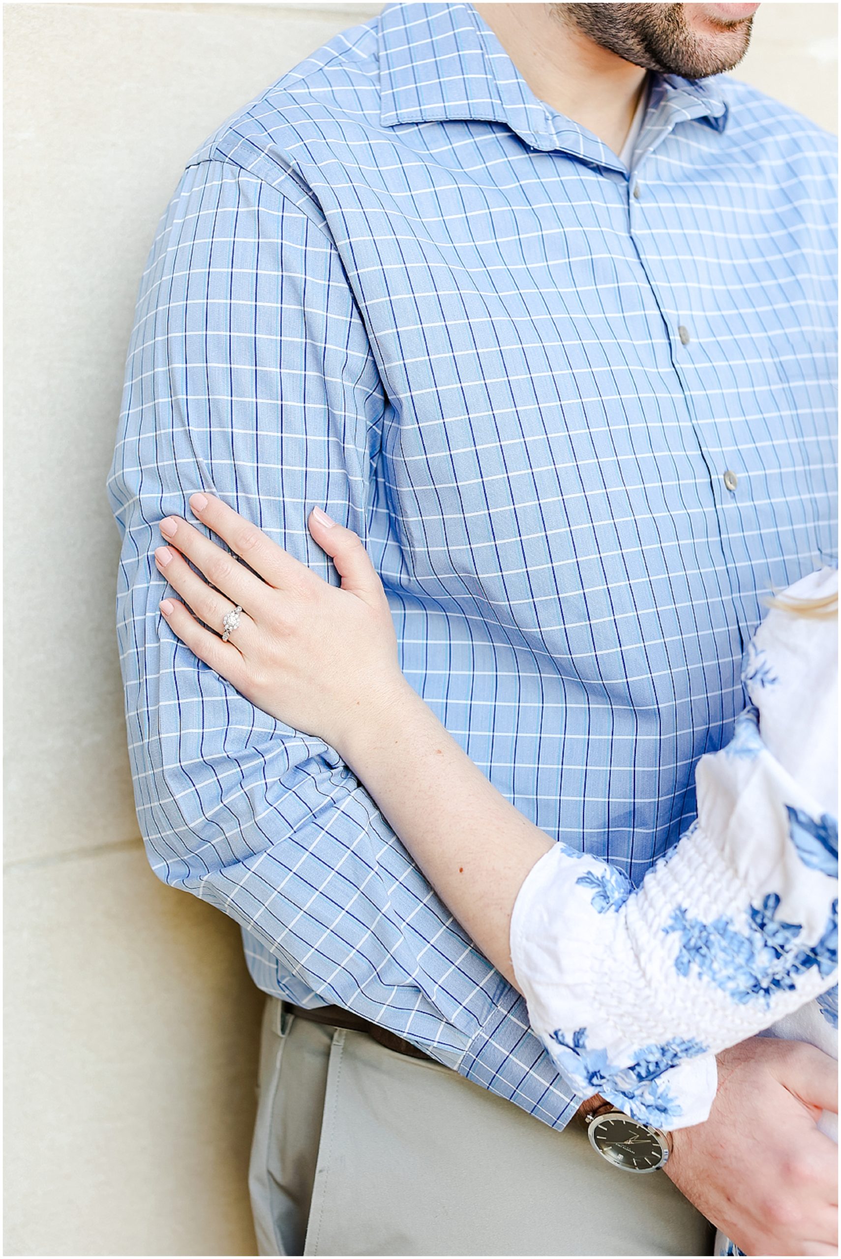 Look at what they wore for their engagement photos! Spring Engagement Photos with Ali & Connor at the Nelson Atkins Museum in Kansas City by best wedding photographer Mariam Saifan Photography - Engagement and Wedding Style Guide - What to Wear and Where to Take Your Photos in Kansas City - engagement ring 