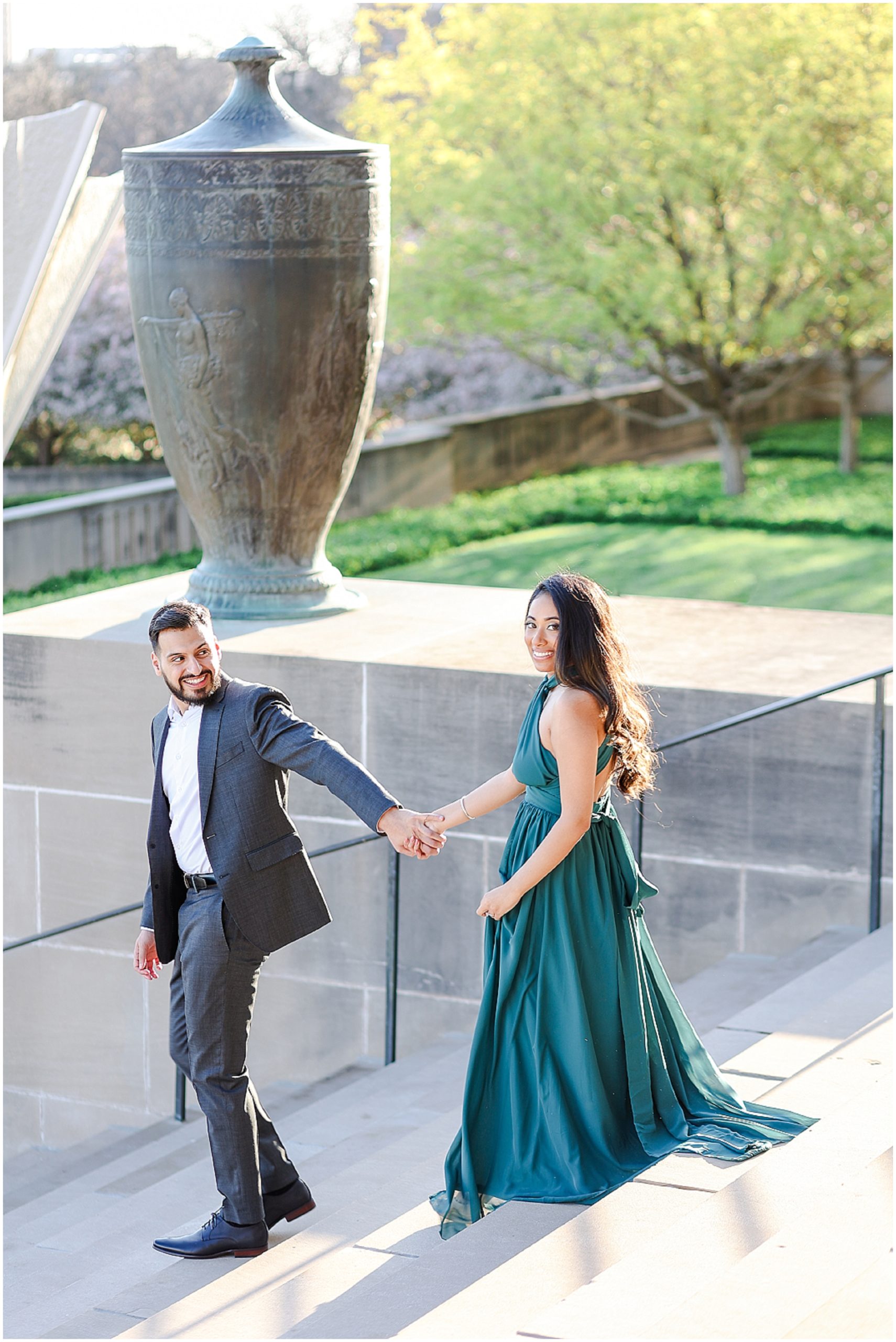 Fusion Indian Engagement Photos at Kansas City Nelson Atkins Museum for Bryant & Kaman - Mariam Saifan Photography - Where to take Engagement Photos - What to Wear to Engagement Session - Style Guide - Best Indian Wedding Photography Kansas City and STL