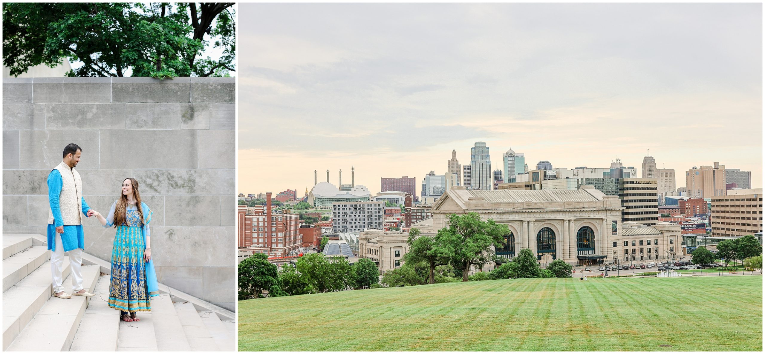 Union Station Indian Wedding Kansas City Wedding Venue - Liberty Memorial Engagement Session - Where to take photos in Kansas - Family Photos - Fusion Indian American Engagement Session - Kansas City skyline