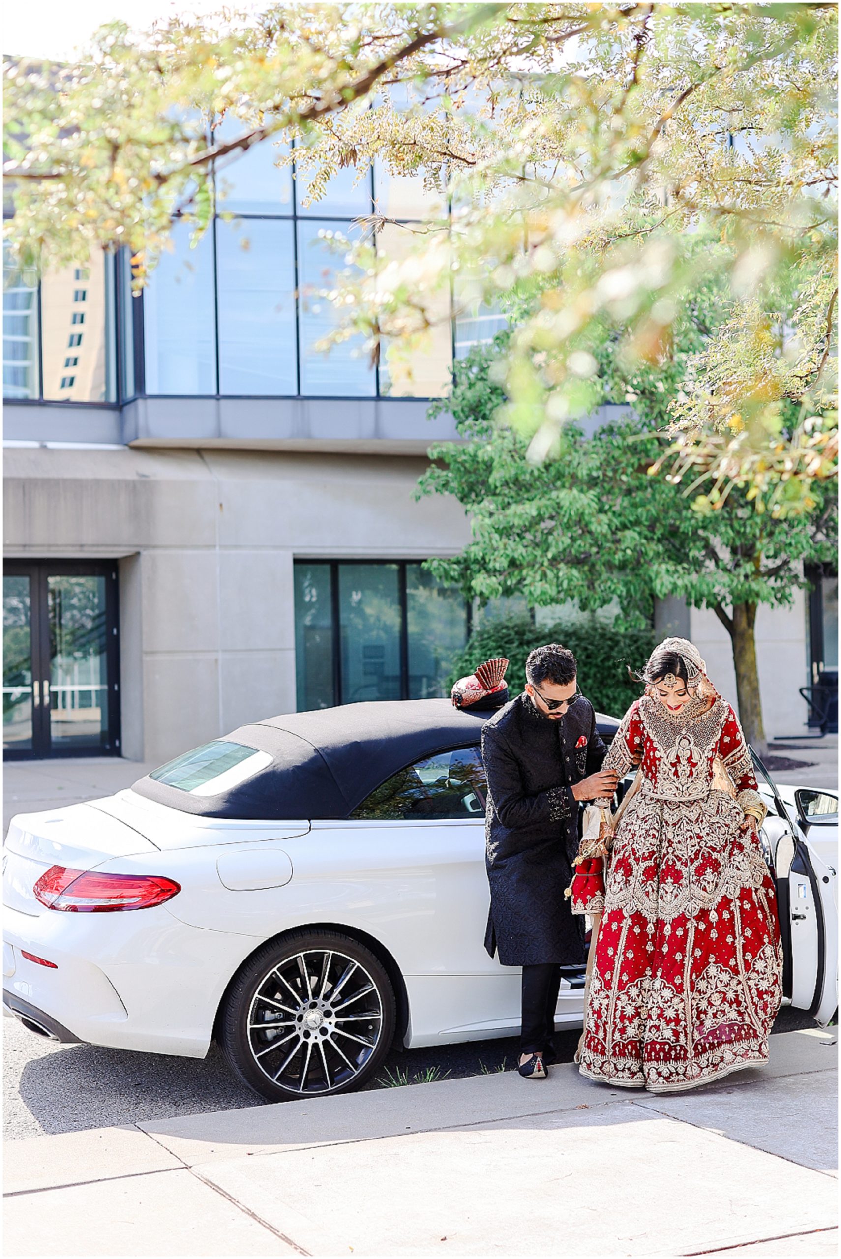 bride and groom exit - leaving the car