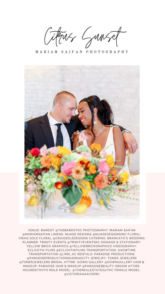 A Citrus Sunset Wedding Styled Shoot at the Kansas City Bardot by Mariam Saifan Photography - Best Wedding Planner - Best Wedding Photographer