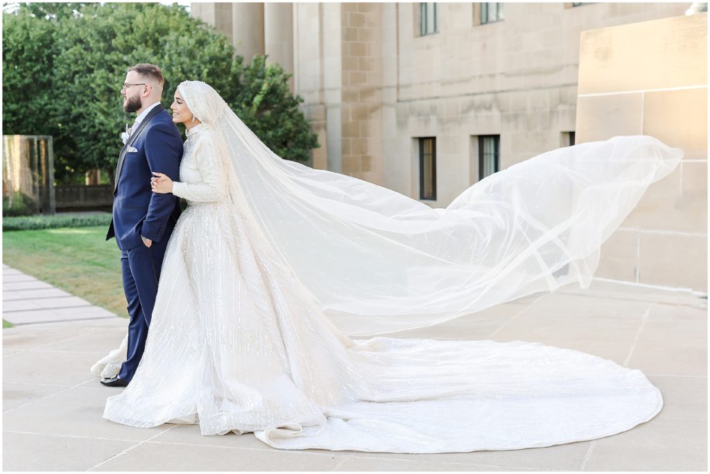 Damien & Noora's Arab Palestinian Wedding in Overland Park Kansas | Arab Wedding Photography in Kansas City & St. Louis Missouri | Chicago Arab Wedding Photographer | Beautiful Wedding Photos at the Nelson Atkins Museum KC | veil wedding dress | Muslim Wedding Dress | Hijabi Bride