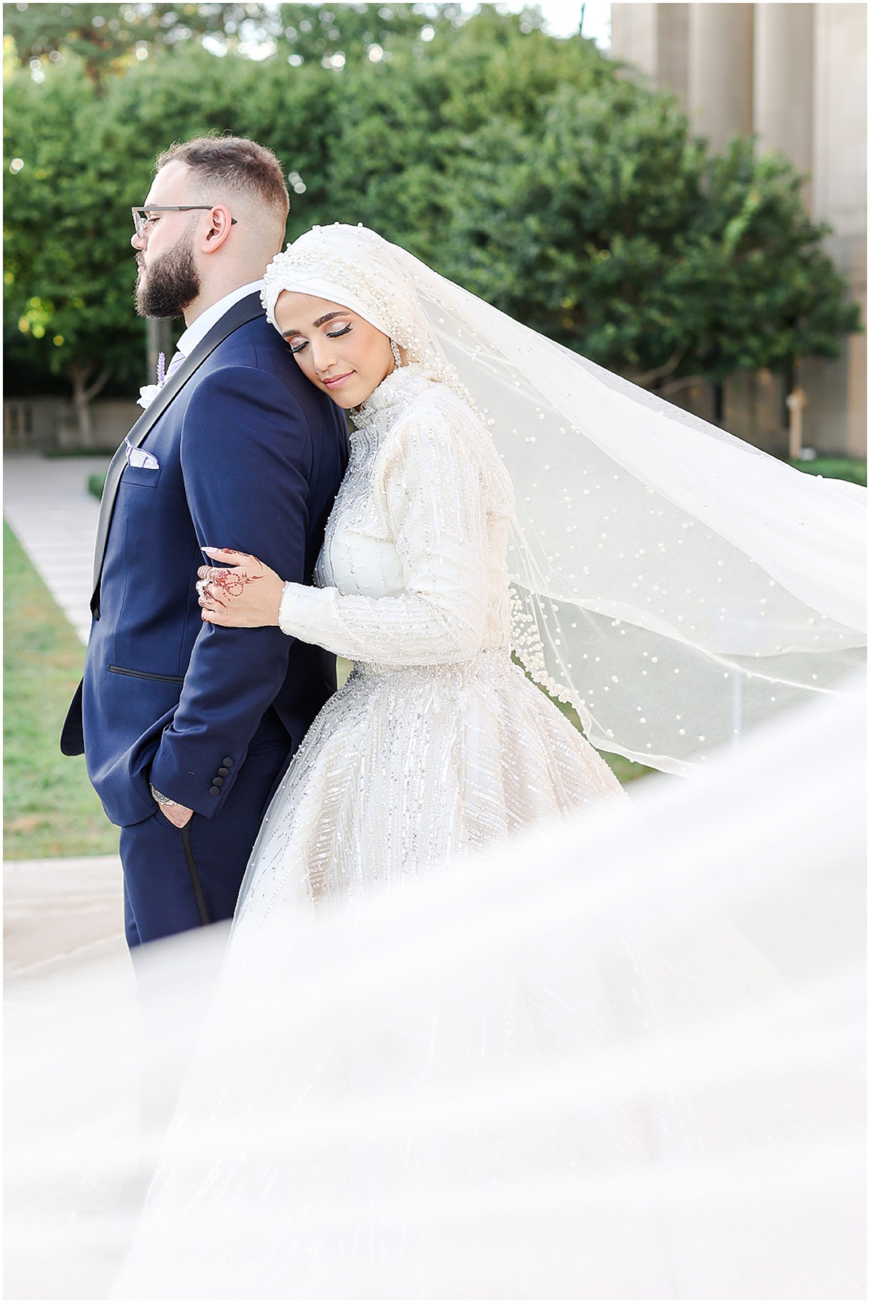 Damien & Noora's Arab Palestinian Wedding in Overland Park Kansas | Arab Wedding Photography in Kansas City & St. Louis Missouri | Chicago Arab Wedding Photographer | Beautiful Wedding Photos at the Nelson Atkins Museum KC | veil wedding dress | Muslim Wedding Dress | Hijabi Bride