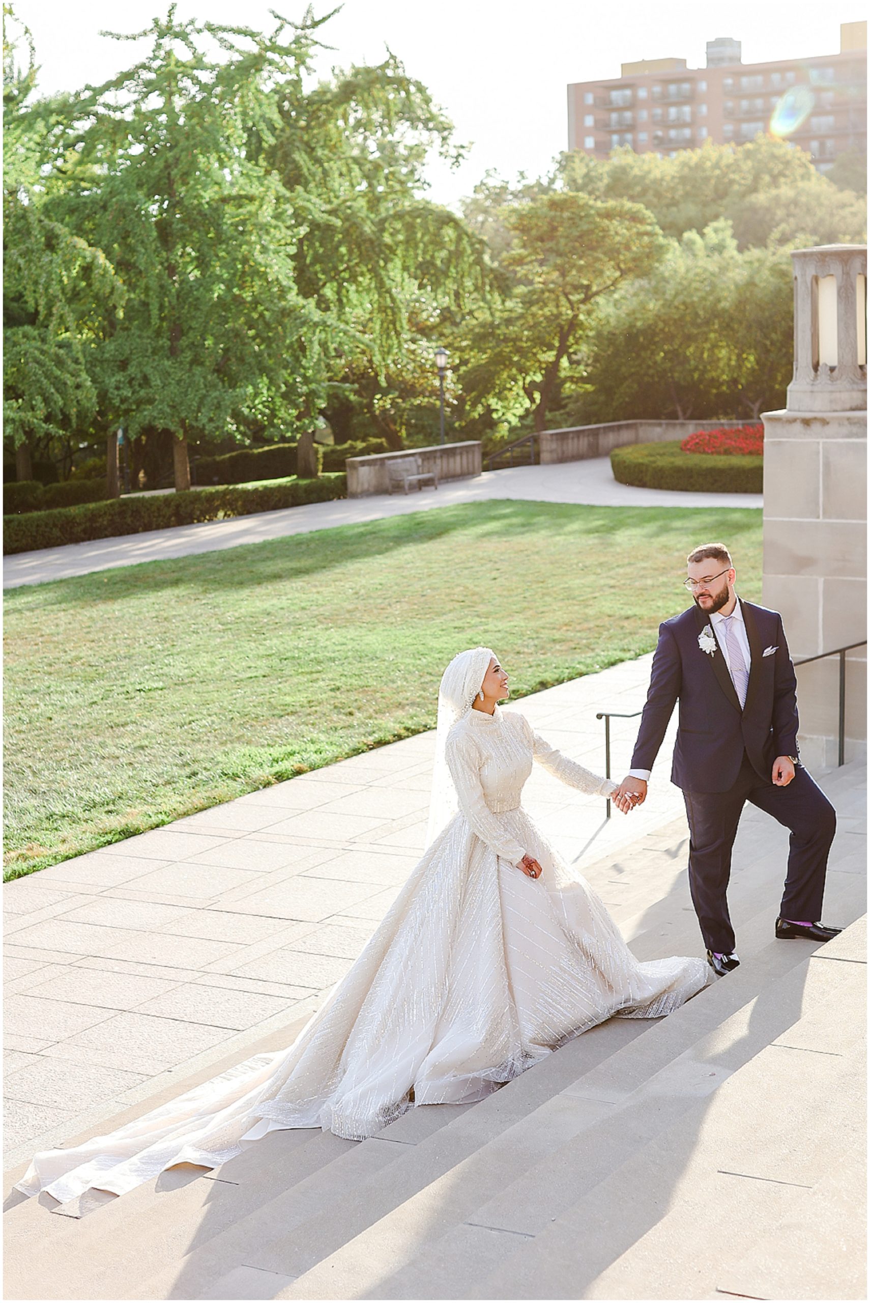 Damien & Noora's Arab Palestinian Wedding in Overland Park Kansas | Arab Wedding Photography in Kansas City & St. Louis Missouri | Chicago Arab Wedding Photographer | Beautiful Wedding Photos at the Nelson Atkins Museum KC | veil wedding dress | Muslim Wedding Dress | Hijabi Bride