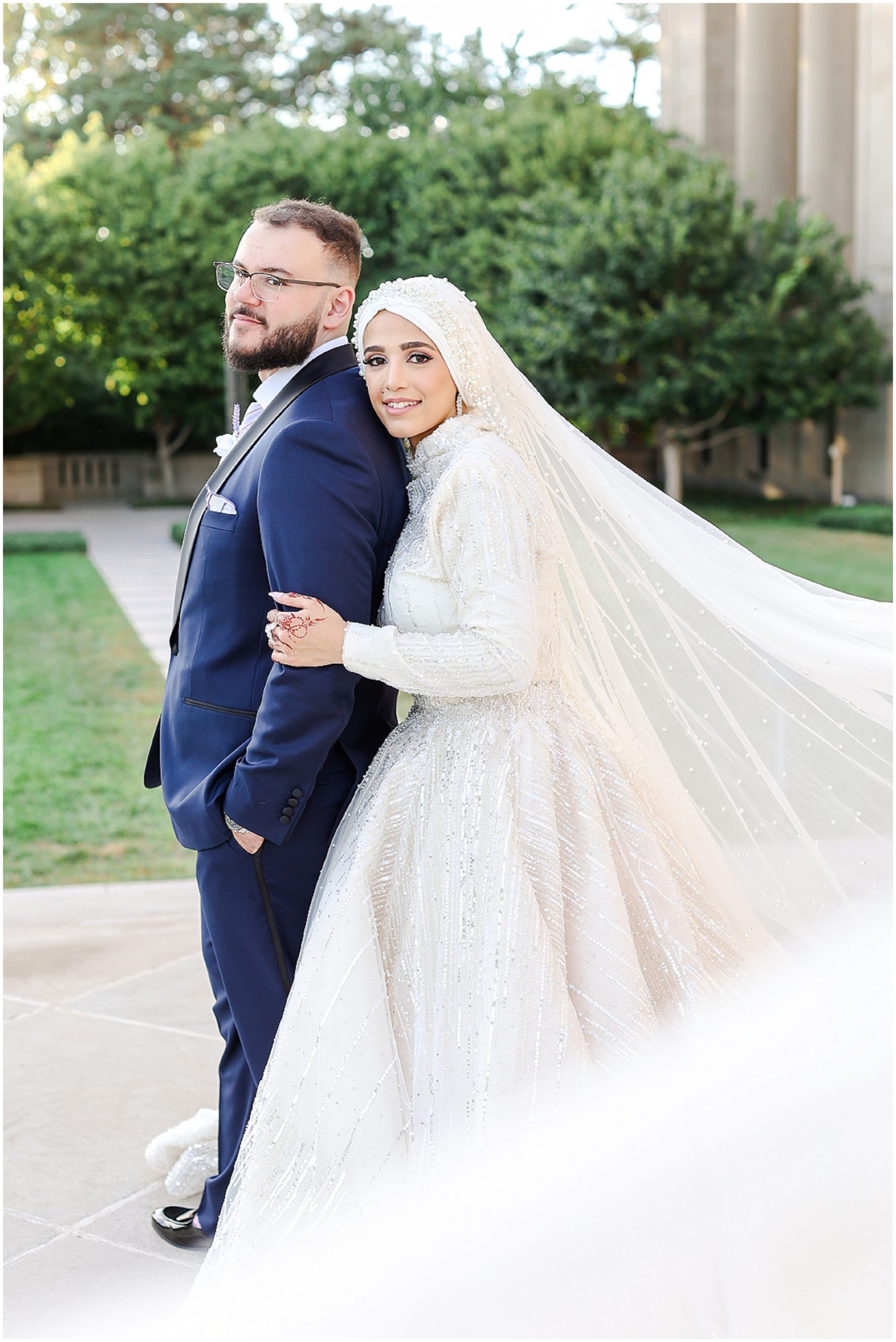 Damien & Noora's Arab Palestinian Wedding in Overland Park Kansas | Arab Wedding Photography in Kansas City & St. Louis Missouri | Chicago Arab Wedding Photographer | Beautiful Wedding Photos at the Nelson Atkins Museum KC | veil wedding dress | Muslim Wedding Dress | Hijabi Bride