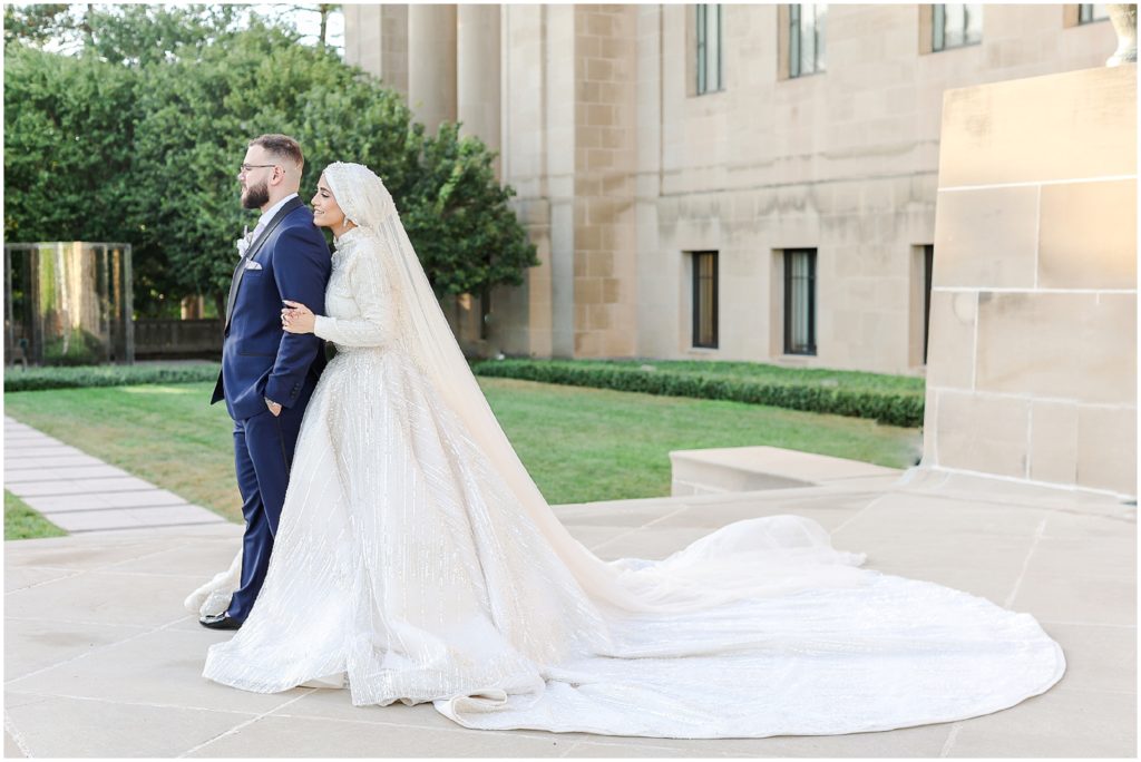 Damien & Noora's Arab Palestinian Wedding in Overland Park Kansas | Arab Wedding Photography in Kansas City & St. Louis Missouri | Chicago Arab Wedding Photographer | Beautiful Wedding Photos at the Nelson Atkins Museum KC | veil wedding dress | Muslim Wedding Dress | Hijabi Bride