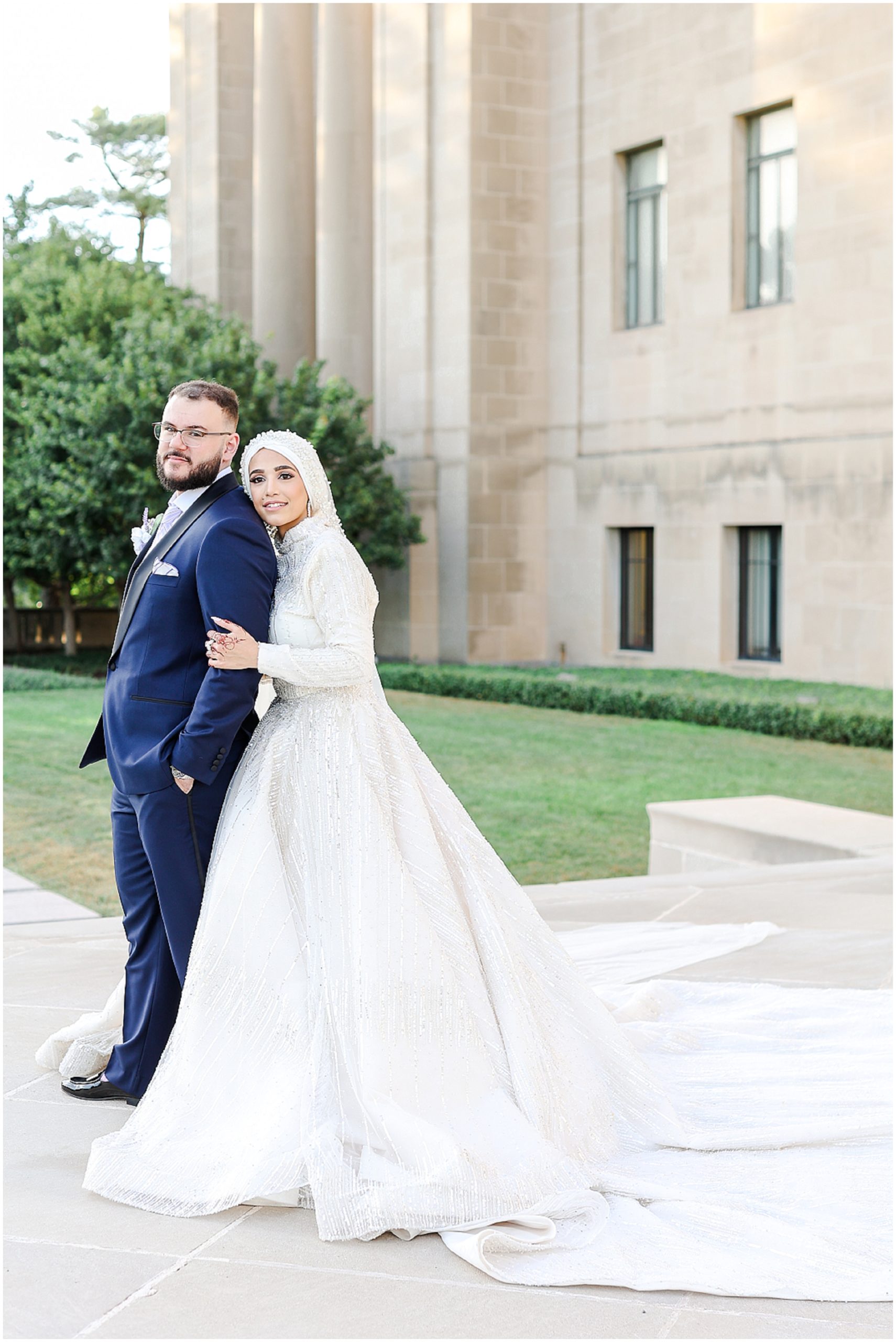 Damien & Noora's Arab Palestinian Wedding in Overland Park Kansas | Arab Wedding Photography in Kansas City & St. Louis Missouri | Chicago Arab Wedding Photographer | Beautiful Wedding Photos at the Nelson Atkins Museum KC | veil wedding dress | Muslim Wedding Dress | Hijabi Bride