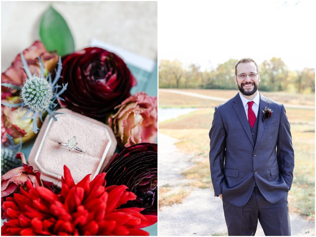 Lux Fall Floral Wedding Photography at Eagles Landing at Lake Olathe | Wedding Photographer Mariam Saifan Photography | Fall Wedding Theme | Different Color Bridesmaids Dresses | Flat Lays | Pretty Details | Photography Education | Wild Hill Flowers | Good Earth Floral | Kansas City Wedding Planners