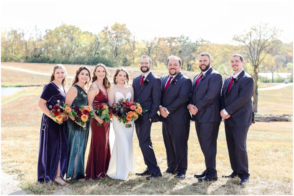 Lux Fall Floral Wedding Photography at Eagles Landing at Lake Olathe | Wedding Photographer Mariam Saifan Photography | Fall Wedding Theme | Different Color Bridesmaids Dresses | Flat Lays | Pretty Details | Photography Education | Wild Hill Flowers | Good Earth Floral | Kansas City Wedding Planners