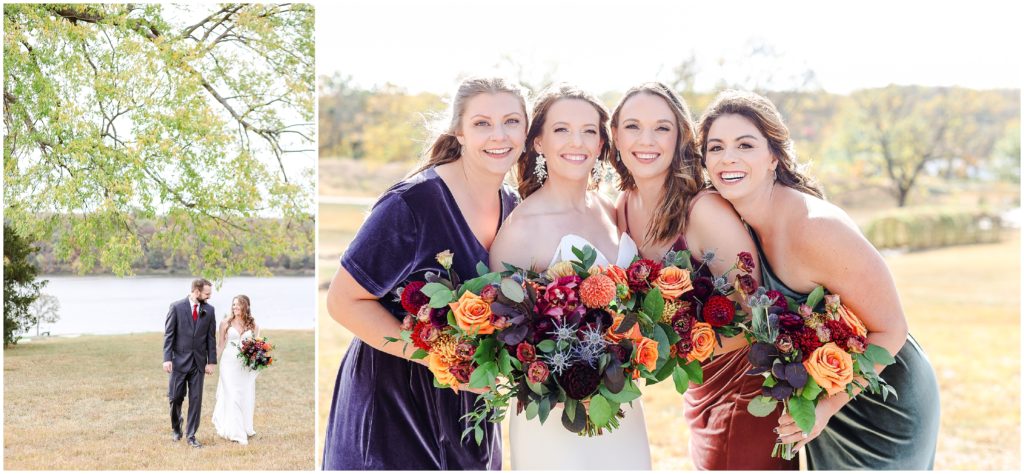 Lux Fall Floral Wedding Photography at Eagles Landing at Lake Olathe | Wedding Photographer Mariam Saifan Photography | Fall Wedding Theme | Different Color Bridesmaids Dresses | Flat Lays | Pretty Details | Photography Education | Wild Hill Flowers | Good Earth Floral | Kansas City Wedding Planners