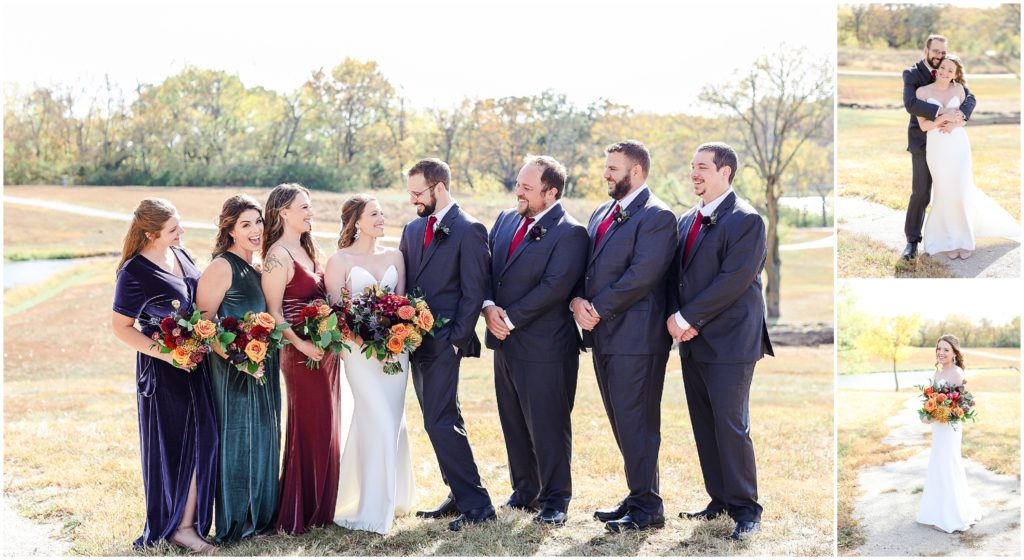 Lux Fall Floral Wedding Photography at Eagles Landing at Lake Olathe | Wedding Photographer Mariam Saifan Photography | Fall Wedding Theme | Different Color Bridesmaids Dresses | Flat Lays | Pretty Details | Photography Education | Wild Hill Flowers | Good Earth Floral | Kansas City Wedding Planners