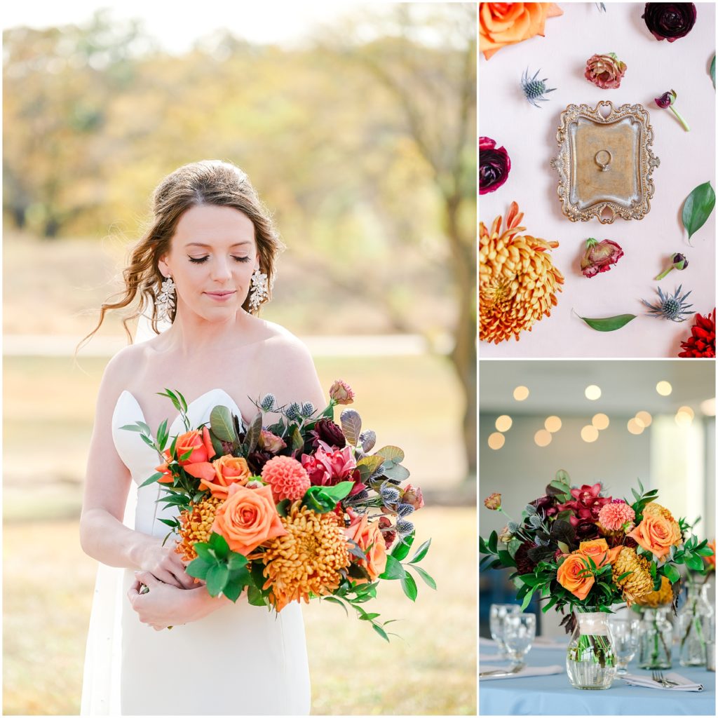 Lux Fall Floral Wedding Photography at Eagles Landing at Lake Olathe | Wedding Photographer Mariam Saifan Photography | Fall Wedding Theme | Different Color Bridesmaids Dresses | Flat Lays | Pretty Details | Photography Education | Wild Hill Flowers | Good Earth Floral | Kansas City Wedding Planners