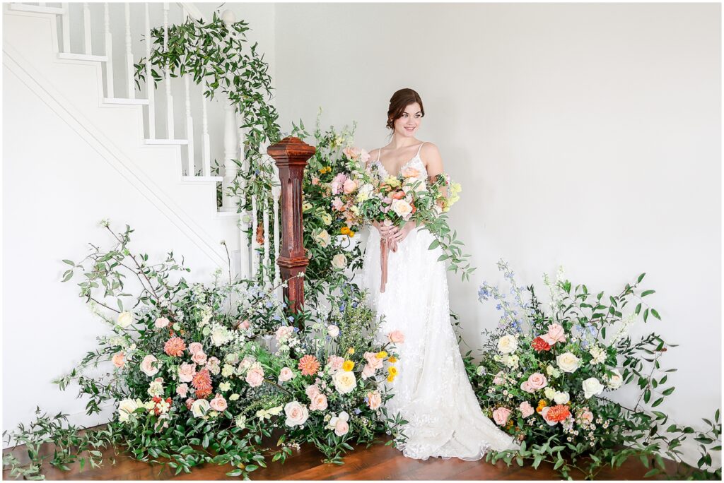 floral staircase decorations - styled shoots in kansas city - photography education