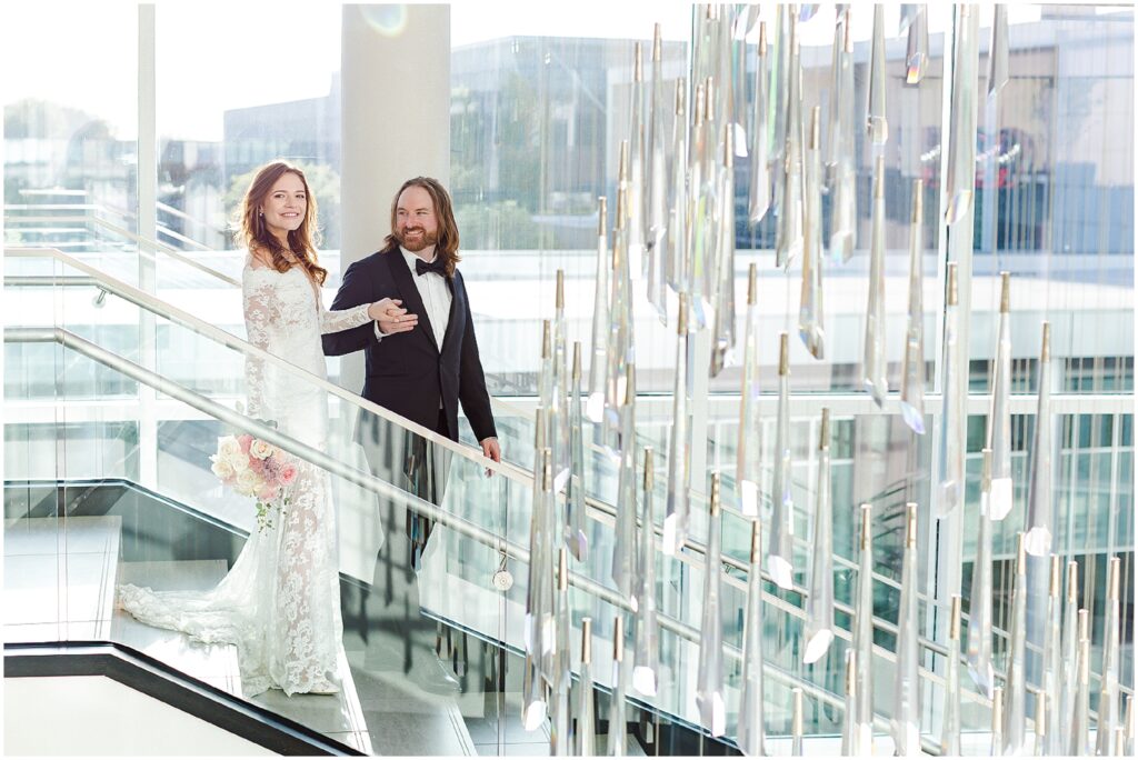 Kansas City Luxury Wedding Photos | Loews Kanasas City | WHere to Take Photos | Engagement Photographer | Olvie Lace Wedding Dress & Bella Belle Shoes