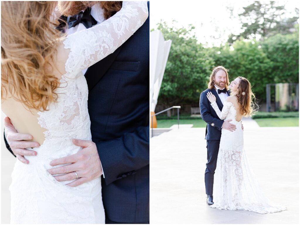 happy couple - Kansas City Luxury Wedding Photos | Loews Kanasas City | WHere to Take Photos | Engagement Photographer | Olvie Lace Wedding Dress & Bella Belle Shoes
