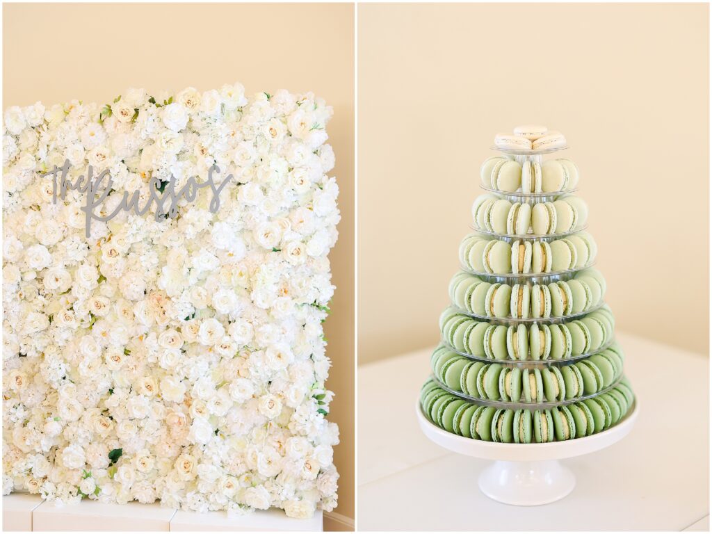 macaroon wedding cake and wedding details 