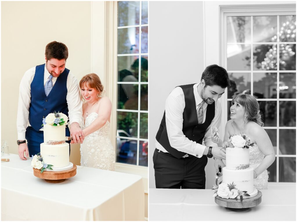wedding reception at the hawthorne house  - cake cutting 