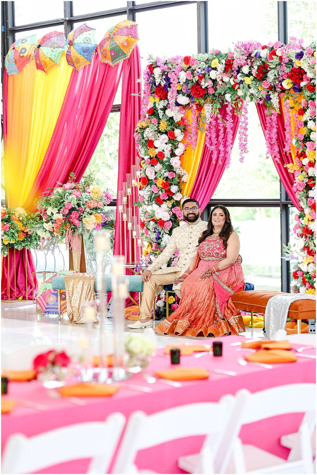 Indian Wedding Sangeet Party at Avent Orangery by Mariam Saifan Photography | Kansas City & STL Indian Wedding Photographer | Colorful Sangeet Decoration Ideas | Wedding at Avent Orangery 